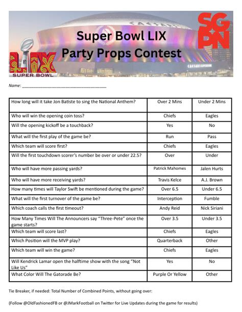 $100K Super Bowl Props Sheet Contest .